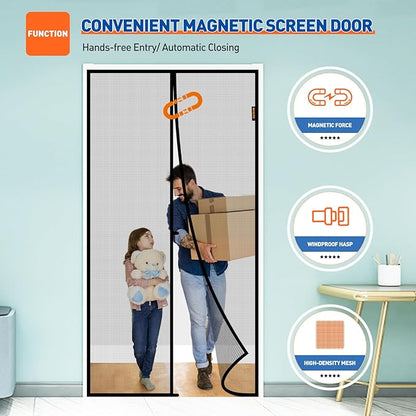 MAGZO Magnetic Screen Door Fit Door Size 38 x 80 Inch, Screen Size 40" x 81" Strong Magnets Mesh, Reinforced Fiberglass Net for Patio and Front Entrances, Gray
