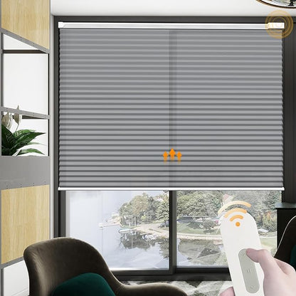 Motorized Cellular Shades Cordless Light Filtering Rechargeable Window Curtains with Remote for Privacy Protection Smart Home Electric Automatic Honeycomb Blinds for Windows, 46" x 48", Grey