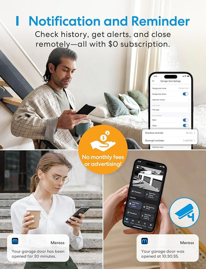 meross Smart Garage Door Opener Remote, Compatible with Apple HomeKit, Siri, CarPlay, Alexa, Google, SmartThings, and Android, Universal WiFi Garage Door Controller, App + Voice Control, No Hub Needed