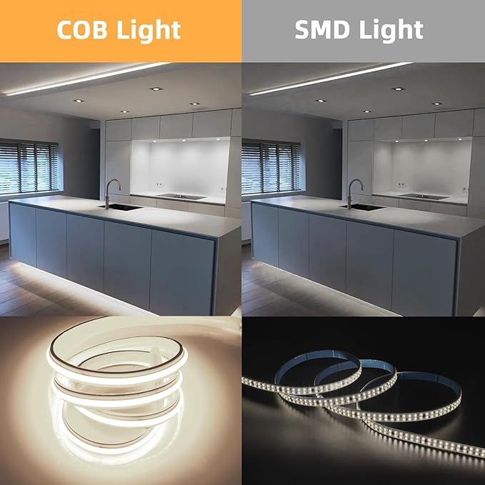 1M 12W Adhesive LED COB Strip Light 110V 120V Cold White 6000K 3.28 FT Flexible LED Strips 240LEDs/m Tape Lighting (Cold White, 3.28ft)