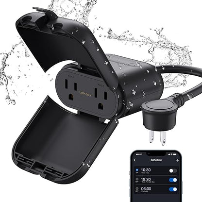 ELEGRP PQR22 Outdoor Smart Dimmer Plug Waterproof IP66, Smart WiFi Plug with 2 Individually Sockets, Compatible with Alexa & Google Assistant, Outdoor Dimmer for String Lights, UL Listed, 1 Pack