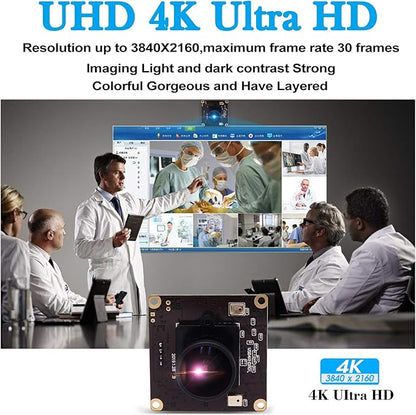 USB 4K Webcam Mini Camera Module avec 170 Degrees, Camera Web Ultra HD 2160P avec capteur IMX317 Aluminium Webcamera UVC Support, Plug & Play for Windows, Android, Mac, Linux