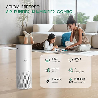 Afloia Humidifier and Air Purifier in One, Air Purifier and Humidifier Combo for Home, 22dB| 7 Colors Light Air Purifiers 2 in 1, Quiet Air Cleaner Removing 99.99% Smokers Odor and Pollen for Bedroom