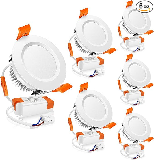 2 Inch LED Downlight, 3W 3000K Warm White Recessed Lighting Dimmable Ceiling Light Kit, CRI80 Ceiling Light Fixture with LED Driver(35W Halogen Equivalent), 6 Pack