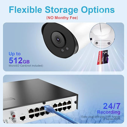 Anpviz 6MP Bullet PoE IP Camera with Human & Vehicle Detection, Security IP Camera Outdoor Indoor, 100ft Smart Color Night Vision, 2.8mm Lens, Built-in Mic, 512GB MicroSD Slot, Full Metal (U Series)