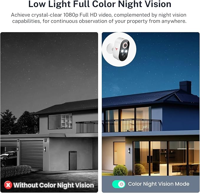 Security Cameras Wireless Outdoor 1080P, 120° View, Battery Powered, 2.4GHz Wi-Fi Cameras for Home Security, AI Motion Detection, Color Night Vision, Cloud Storage (Sold Separately)