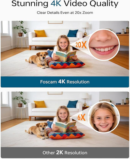 FOSCAM 4K Indoor Camera, Full Space Sense WiFi Camera with 360° Radar Auto-Tracking Baby Monitor & Pet Camera - No-Blind-Spot View, One Touch Call, Human/Motion/Sound Detection, Compatible with Alexa