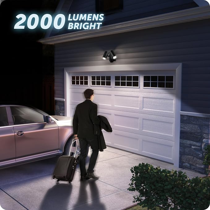 Globe Electric 180-Degree 22W Twin Head Black Hardwired Motion Activated Diecast Architectural Security Light, Spotlight, Outdoor, Outside House Lights