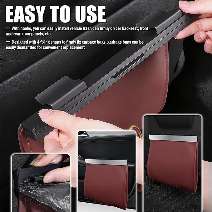 LED Car Trash Can Leak-Proof,Strong Magnetic Fast Closing Car Trash Bin as Cars Organizers and Storage,Cars Garbage Can with Automotive Trashs Bag for Backseat,Console,Door (Red)