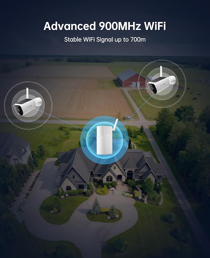 4K Solar Security Camera Wireless Outdoor, 2-Cam Kit, CYVIO WiFi Long Range, Battery Powered, Color Night Vision, PIR Motion Detection, No Monthly Fee