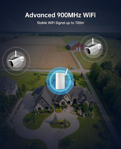 4K Solar Security Camera Wireless Outdoor, 2-Cam Kit, CYVIO WiFi Long Range, Battery Powered, Color Night Vision, PIR Motion Detection, No Monthly Fee