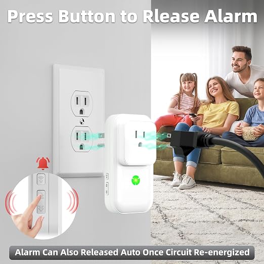 Power Failure Alarm, 120dB Power Outage Alarm for Freezer, Extender Socket | Power Outage Monitor, LED Indicator, Power GFCI Circuit Failed Detector, Ideal for Home, Garage, Basement