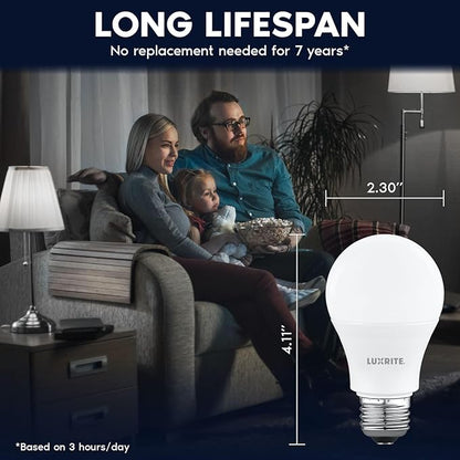 LUXRITE A19 LED Light Bulb 60 Watt Equivalent, Non-Dimmable, 4000K Cool White, 800LM, Standard LED Light Bulbs 8W, E26 Base, Enclosed Fixture Rated, Damp Rated, ETL Listed (16 Pack)