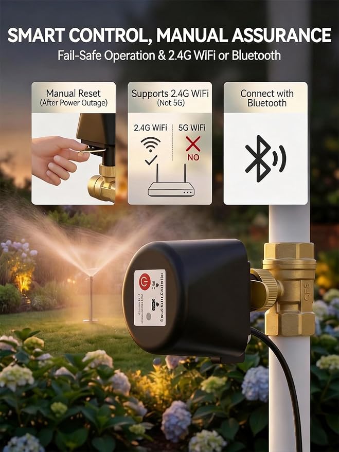 Smart Wifi Water Valve, Motorized Ball Valve, App Comtrol, Brass | 4 Timer Modes, Alexa & Google Home Compatible, App Alerts, Manual Open/Close, 1-Inch NPT Brass Valve