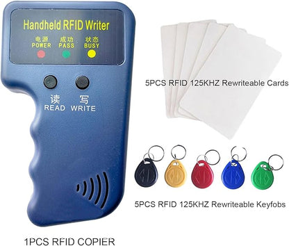 Handheld 125khz Copier RFID Smart ID Card Duplicator Used for T5577 or EM4305+5pcs NO.2T5577 Keychains +5PCS T5577 Cards