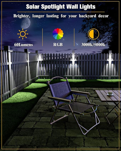 JOFIOS Solar Fence Lights 8 Pack, 50 Lumens Outdoor Fence Solar Lights with 12 Modes RGB Color Glow LED Solar Lights Outdoor Waterproof for Patio, Backyard, Deck, Fence, Railing. （White Shell）