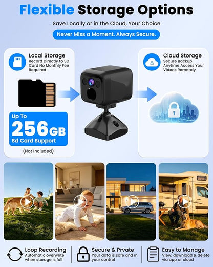 Mini Camera, 4K No Wifi Security Camera, WiFi & AP Mode, 160 Days Standby