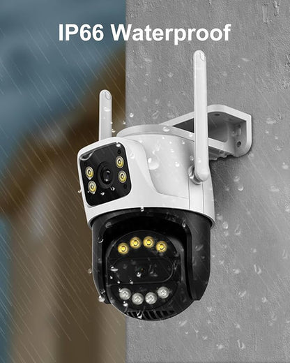 6MP Dual Lens Outdoor Security Camera Outdoor, WiFi Home Surveillance Camera, 2.4GHz Wireless, PTZ, 355°Pan, 90°Tilt, Human Detection & Auto Tracking, 2-Way Audio, IP66, Night Vision, 24/7 recording
