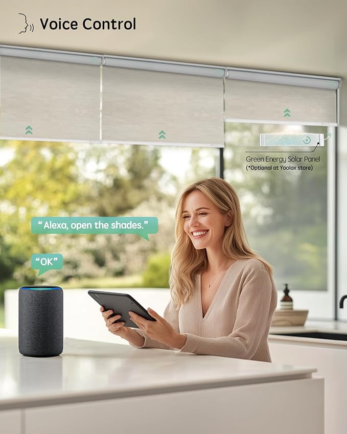 Yoolax Motorized Blinds with Remote, 100% Blackout Smart Roller Shades Work with Alexa, Google, Apple Homekit, Custom Automatic Shades with Voice Control for Bedroom Office (Jacquard Coffee)
