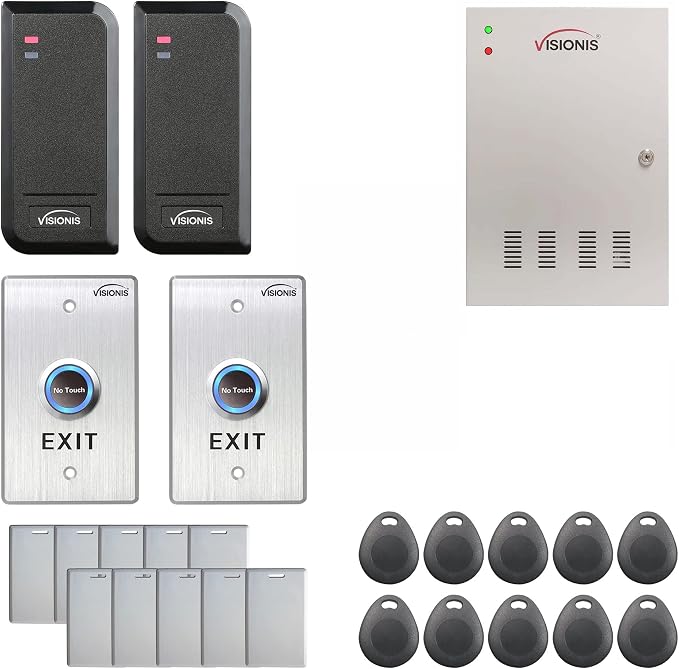 Two Doors Access Control Time Attendance TCP/IP Wiegand Controller Box, Black Indoor/Outdoor Card Reader Computer Based Software Included Compatible 20,000 Users Kit - Visionis FPC-6130