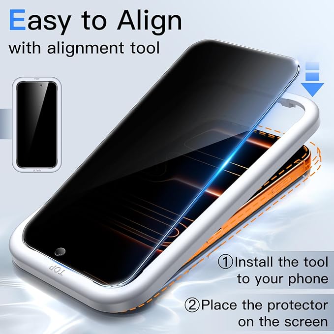 JETech Privacy Screen Protector for iPhone 17 Pro Max 6.9-Inch, Anti-Spy Tempered Glass Film with Easy Installation Tool, 2-Pack