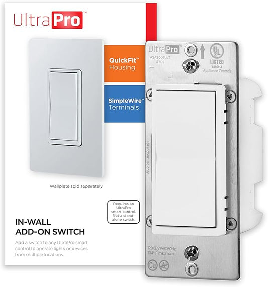 UltraPro Add-On Switch QuickFit and SimpleWire, in-Wall White Rocker Paddle Only, Z-Wave ZigBee Wireless Smart Lighting Controls, NOT A STANDALONE Switch, 59349