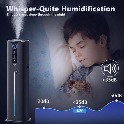 KZF 9L Smart Humidifiers for Bedroom Large Room, 2.3Gal Cool Mist Top Fill Diffuser App & Remote Control, 3 Mist Modes, Quiet Humidifier for Home Office Plant (9L Black App)