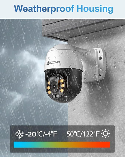 4COVR PoE PTZ Security Camera System, 8X 5MP PoE IP Camera, 8CH 4K NVR & 2TB HDD, 350ｰ Pan 90ｰ Tilt 3X Digital Zoom, Smart Color Night Vision, Two Way Audio, AI Human Vehicle Detection, LYM2XP5M0808