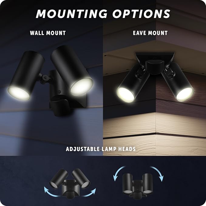 Globe Electric 180-Degree 22W Twin Head Black Hardwired Motion Activated Diecast Architectural Security Light, Spotlight, Outdoor, Outside House Lights