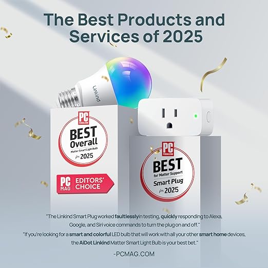 Linkind Matter Smart Plug, Work with Apple Home, Siri, Alexa, Google, SmartThings, Smart Outlet 15A/1800W Max, Smart Home Automation, APP Remote Control,Timer&Schedule, 2.4G Wi-Fi Only, 2 Pack