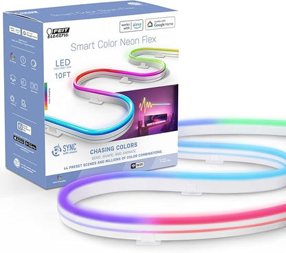 Feit Electric Smart Neon Strip Lights 10FT, Flexible RGBW Color Chasing LED Light Strip, 2.4GHz WiFi Enabled, Works with Alexa and Google Home Assistant, 22W, Music Sync, App Control NF10/CHASE/AG