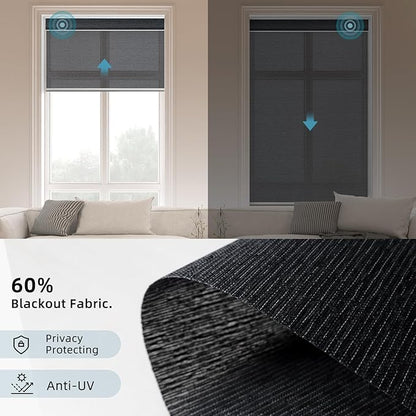 SmartWings Motorized Smart Roller Shades in Light Filtering, Electric Blinds with Remote for Windows Compatible with Alexa/Google Home/Homekit, Customized, 60% Blackout Twilight Obsidian