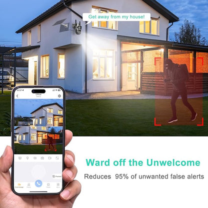 SANSCO 2K Dual Lens Solar Security Camera Wireless Outdoor, No Wires Needed, 2.4G & 5G WiFi, 360° PTZ Home Security Camera, Spotlight Color Night Vision, 2-Way Audio, PIR Motion Detection, APP Alerts