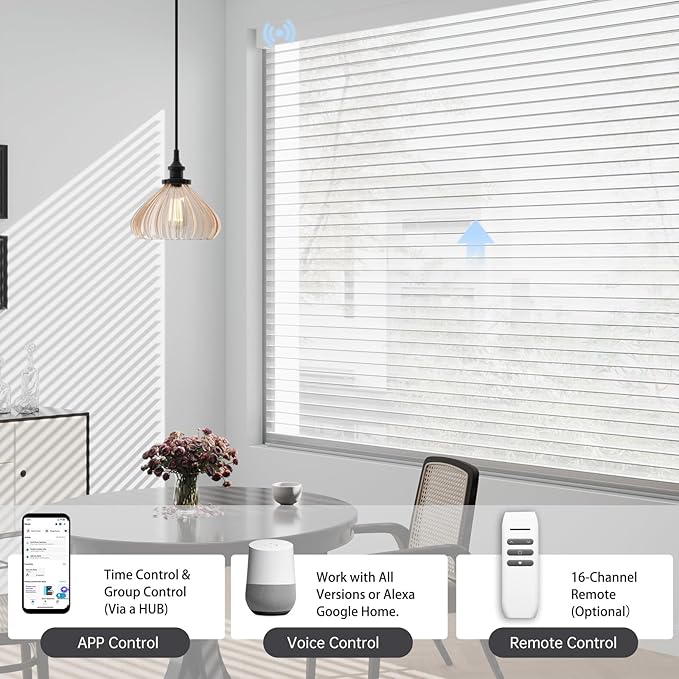 Motorized Sheer Shades with Remote, Automatic Dual-Layered Shades for Windows, Smart Light Filtering Blinds Compatible with Alexa, Custom Size (Light Filtering Crystal White)