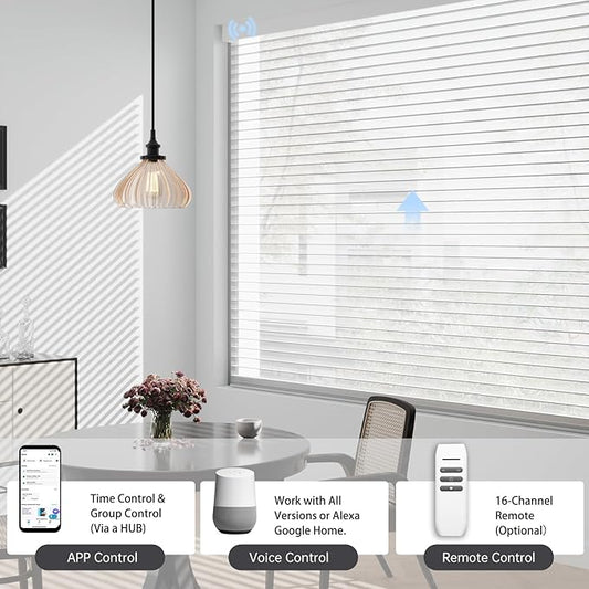 Motorized Sheer Shades with Remote, Automatic Dual-Layered Shades for Windows, Smart Light Filtering Blinds Compatible with Alexa, Custom Size (Light Filtering Crystal White)