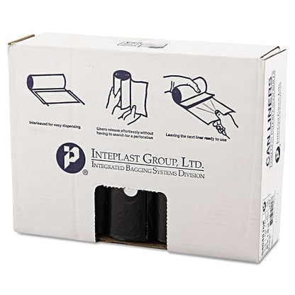 Inteplast Group high-Density interleaved Commercial can Liners, 45 gal, 16 microns, 40" x 48", Black, 25 Bags/roll, 10 Rolls/Carton