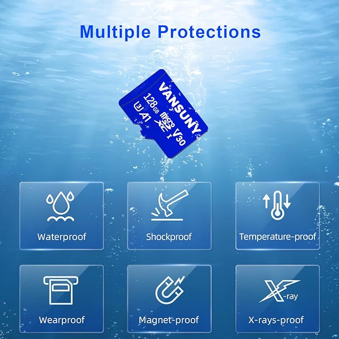 Vansuny Micro SD Card 128GB 2 Pack microSDXC Memory Card with SD Adapter A1 App Performance V30 4K Video Recording C10 U3 Micro SD for Phone, Security Camera, Dash Cam, Action Camera