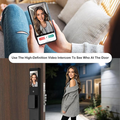 3D Facial Recognition Smart Door Lock with Palm Vein Recognition, 8-in-1 Keyless Entry System, High-Definition Video Screen, Fingerprint, Ic Card, App-Based Remote Unlocking, Wi-Fi, Auto-Lock