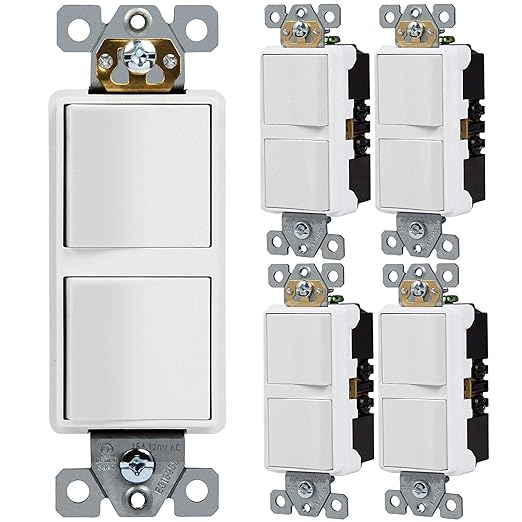 ENERLITES White Double Paddle Decorator Single Pole Switch, 15A, 5 Pack