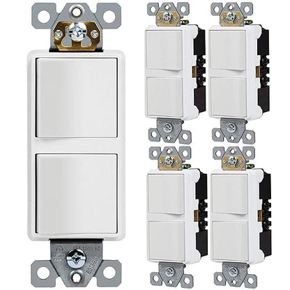 ENERLITES White Double Paddle Decorator Single Pole Switch, 15A, 5 Pack