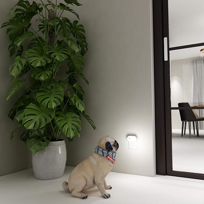 Lyridz 120LM Ultra Bright Plug-in Motion Sensor Night Light, Stepless Dimmable LED Nightlight, Always-On and Auto-Off, for Hallway, Stairs, Bathroom, Bedroom, Garage, Cool White (4-Pack)