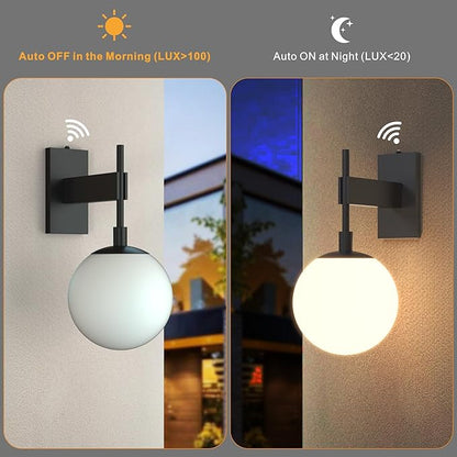Hyunbae Dusk to Dawn Outdoor Wall Sconces, Modern Exterior Photocell Sensor Front Porch Light, 18.1" Globe Large Outdoor Wall Lighting, Waterproof Outside Lights for House, Doorway, Garage, E26, IP65