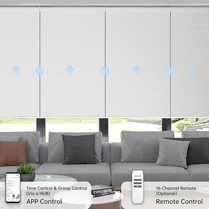 Motorized Coupled Shades, Blackout Smart Blinds for Large Windows Automatic Blinds Compatible with Alexa, Motorized Roller Shades Customized for Bedroom Home Office(Blackout-Jacquard White)