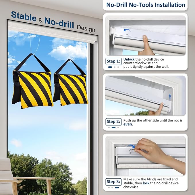 Smart Motorized Blinds with Remote, Cordless No-Drill Automatic Roller Shades, Blackout Electric Blind for Windows, Linen Stone, 29.5 x 64
