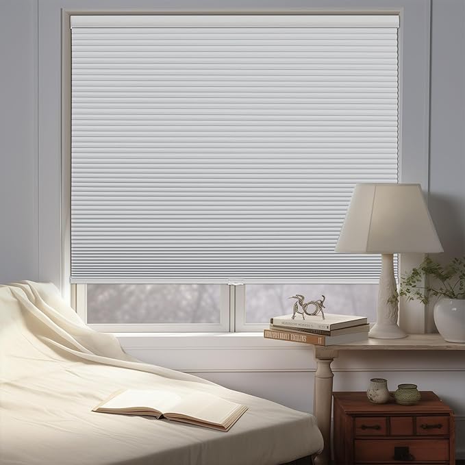 Changshade Custom Blinds Cellular Shades Blackout Cordless for Indoor Windows, Honeycomb Blind Room Darkening Black Out Shade for Bedroom, Bathroom, Nursey, Heat Sun Light Blocking Easy Install,White