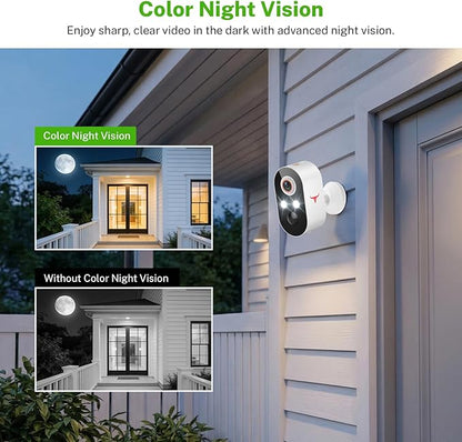 1080P Wireless Security Camera Outdoor, Battery Powered, 2.4G WiFi, Motion Detection, 2-Way Audio, Cloud Storage, Full Color Night Vision for Home Security