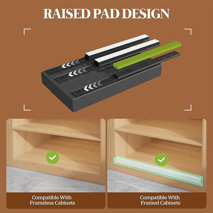 Seinloes 4 Pack Expandable Pull Out Cabinet Organizer 21"Deep With Raising Pad for Framed Cabinets,Upgrade 3 Slide Rails Slide Out Drawers,No Drill Roll Out Shelves,Adjustable Width 9"-14" Black