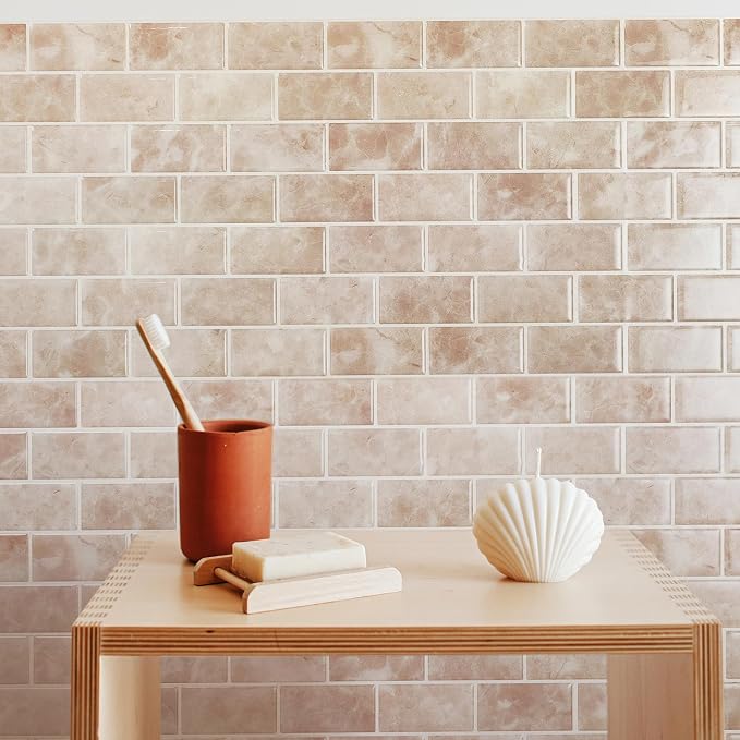 Smart Tiles Peel and Stick backsplash, Subway Latte Beige, 10.95"x9.7" | Pack of 10 (6.3 sq ft), Glossy, Heat/Moisture Resistant, Low VOC, Kitchen/Bathroom, Renter Friendly, Made in Canada