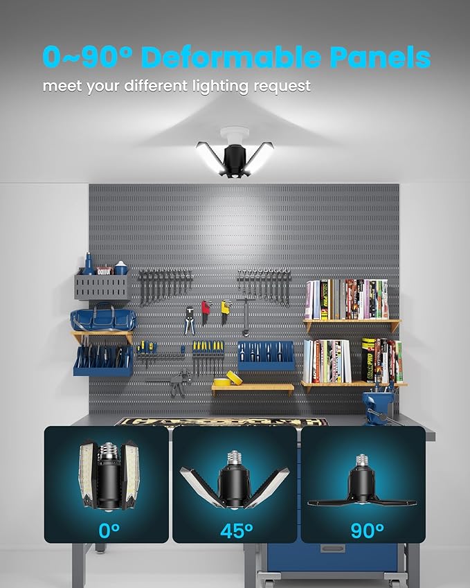 Motion Sensor Garage Light 80W 8000LM, Deformable LED Shop Light with Remote Control and 360° Detection, Motion Activated Light Bulb Indoor for Basement, Attic (1 Pack)