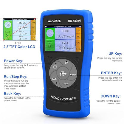 Air Quality Pollution Monitor, Formaldehyde Detector 0-2.50 mg/m³, 2-in-1 TVOC Meter HCHO Tester Indoor with Alarm, USB Rechargeable for Home, Office, HVAC - RQ-5800N